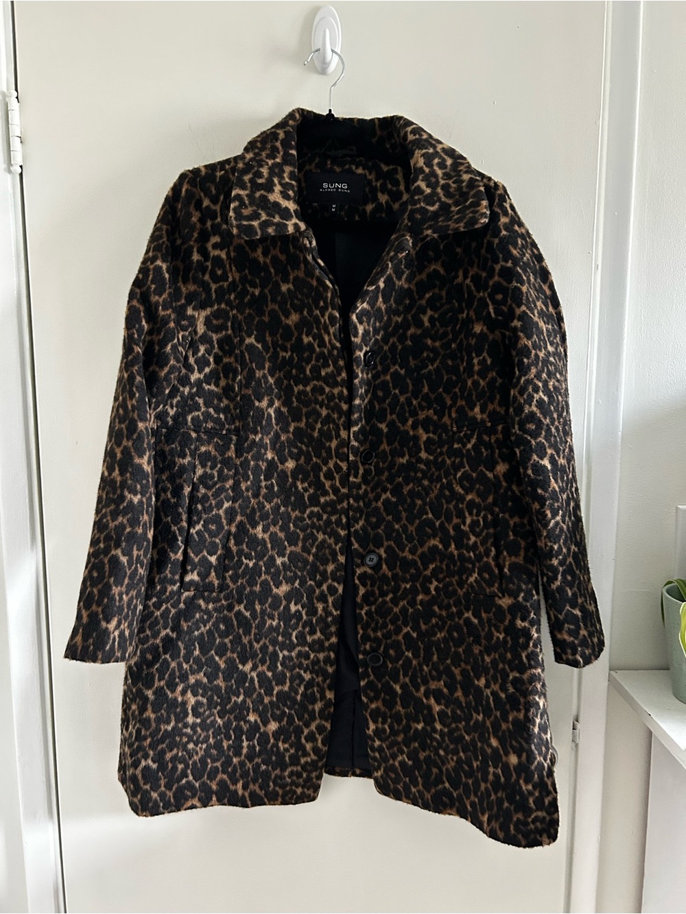 Leopard Print Wool-Blend Coat - Brown/Black
